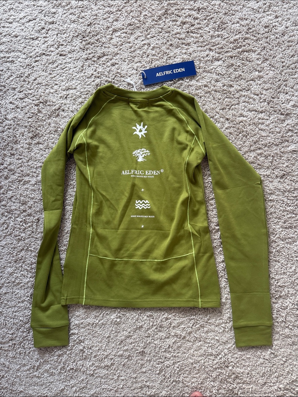 Aelfric Eden Olive Green Graphic Long Sleeve Top work out top